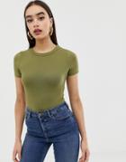Asos Design Skinny Fit T-shirt Body In Khaki - Green