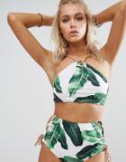 Jaded London Leaf Print Halter High Neck Bikini Top - Multi