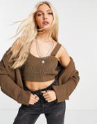 Asos Design Set Knitted Cami With Sweetheart Neck In Taupe-neutral