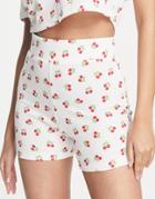 Topshop Cropped Length Ribbed Legging Shorts In Cherry Print - Part Of A Set-multi