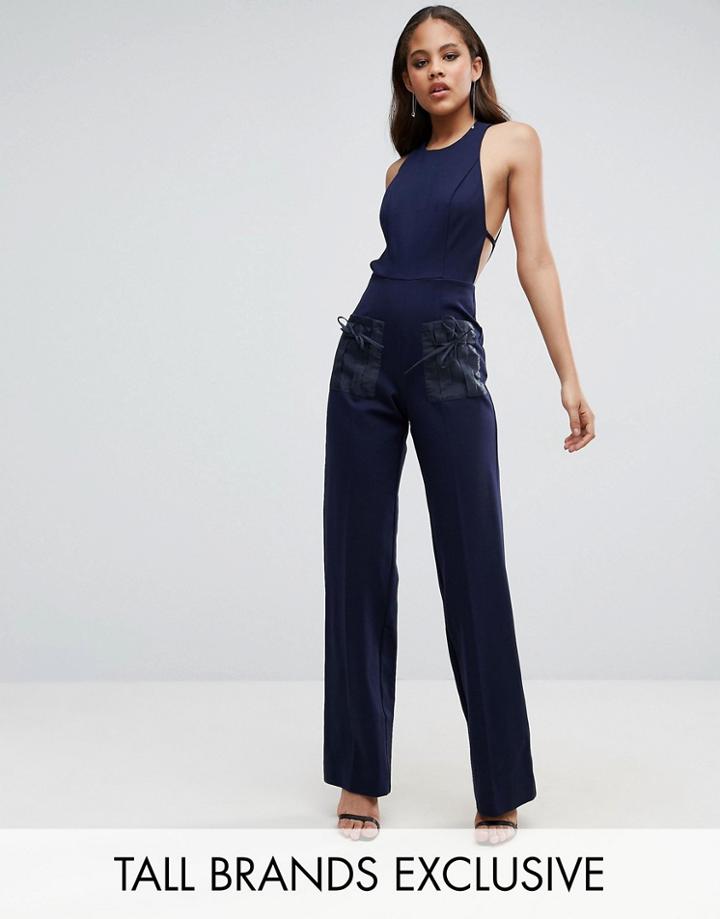 Ttya Black Wide Leg Jumpsuit With Organza Bow Detail - Blue