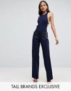 Ttya Black Wide Leg Jumpsuit With Organza Bow Detail - Blue