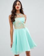 Ax Paris Tulle Skater Dress With Embellished Detail - Green
