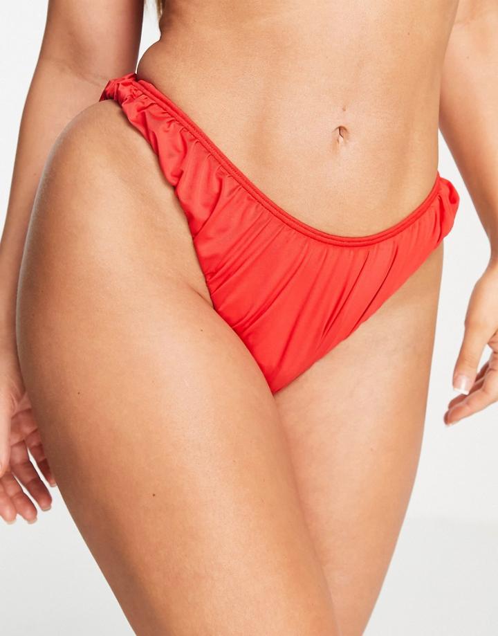 Asos Design Mesh Bikini Bottom In Red