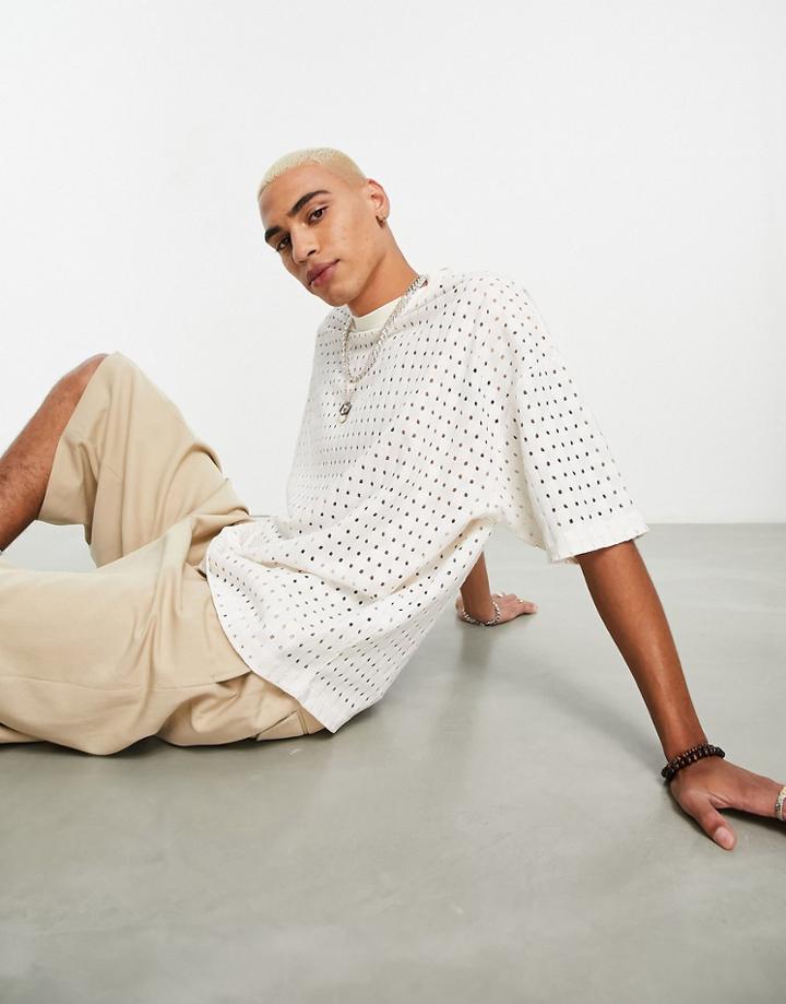 Asos Design Oversized T-shirt In Ecru Textured Fabric-white