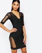 Wow Couture Bandage Body-conscious Dress With Ladder Detail - Black