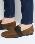 Asos Loafers In Khaki Suede With Elastic Strap - Khaki