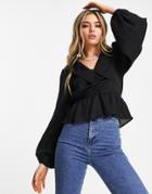 Topshop Dropped Collar Blouse In Black