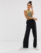Noisy May Wide Leg Track Pant With Concealed Popper Detail-black