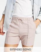 Asos Design Skinny Chino Shorts With Pin Tuck And Elasticated Waist In Pink