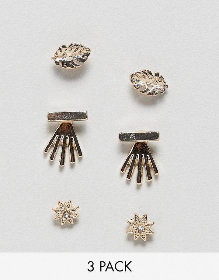 Skinny Dip Hands Triple Earring Pack - Gold