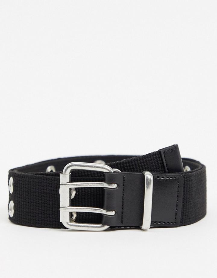 Asos Design Webbing Double Prong Jeans Belt With Eyelet Detail In Black