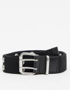 Asos Design Webbing Double Prong Jeans Belt With Eyelet Detail In Black