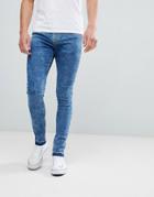Hoxton Denim Super Skinny Jeans In Acid Wash With Unrolled Hem - Blue