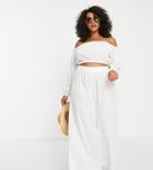 Asos Design Curve Off Shoulder Beach Crop Top In Natural Gauze-white