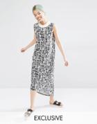 Monki Exclusive Contrast Neck Printed Midi Dress - Totum Print