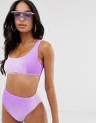 Asos Design Mix And Match Velvet Crop Bikini Top In Lilac-purple