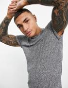 Asos Design Muscle Longline T-shirt With Curved Hem In Rib-grey