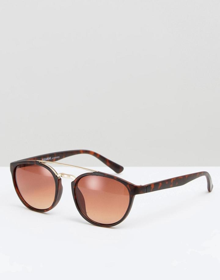 Pull & Bear Retro Sunglasses With Double Brow In Tort - Brown