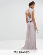 Tfnc Tall Wedding High Neck Maxi Dress With Bow Back - Gray