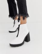 Asos Design Rakel Patent Chunky Heeled Boots In White Croc - White
