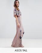 Asos Tall Premium Maxi Dress With Embroidery - Pink