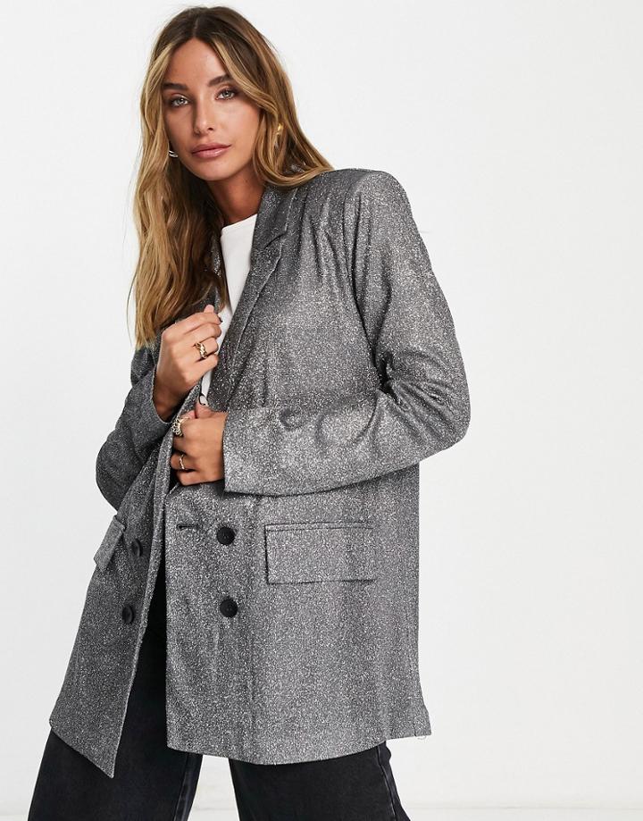 Urban Threads Oversized Double Breasted Blazer In Black Glitter