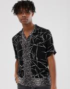 Allsaints Revere Collar Shirt With Monochrome And Leopard Print-black