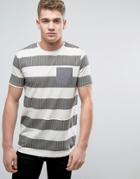 Brave Soul Wide Slub Herringbone Stripe T-shirt - Black