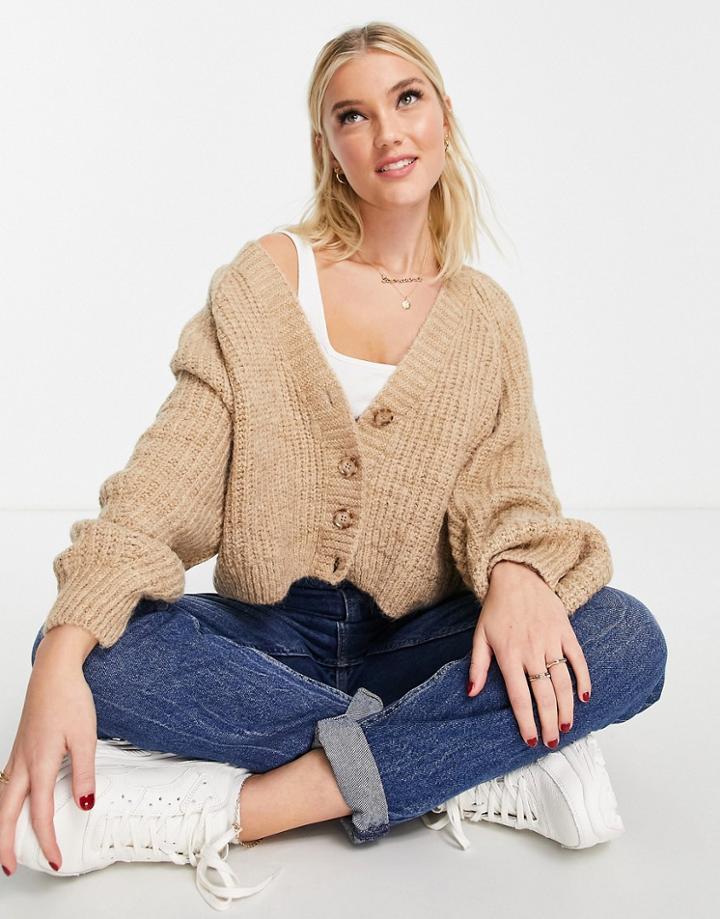 Stradivarius V-neck Ultimate Cardigan In Beige-neutral