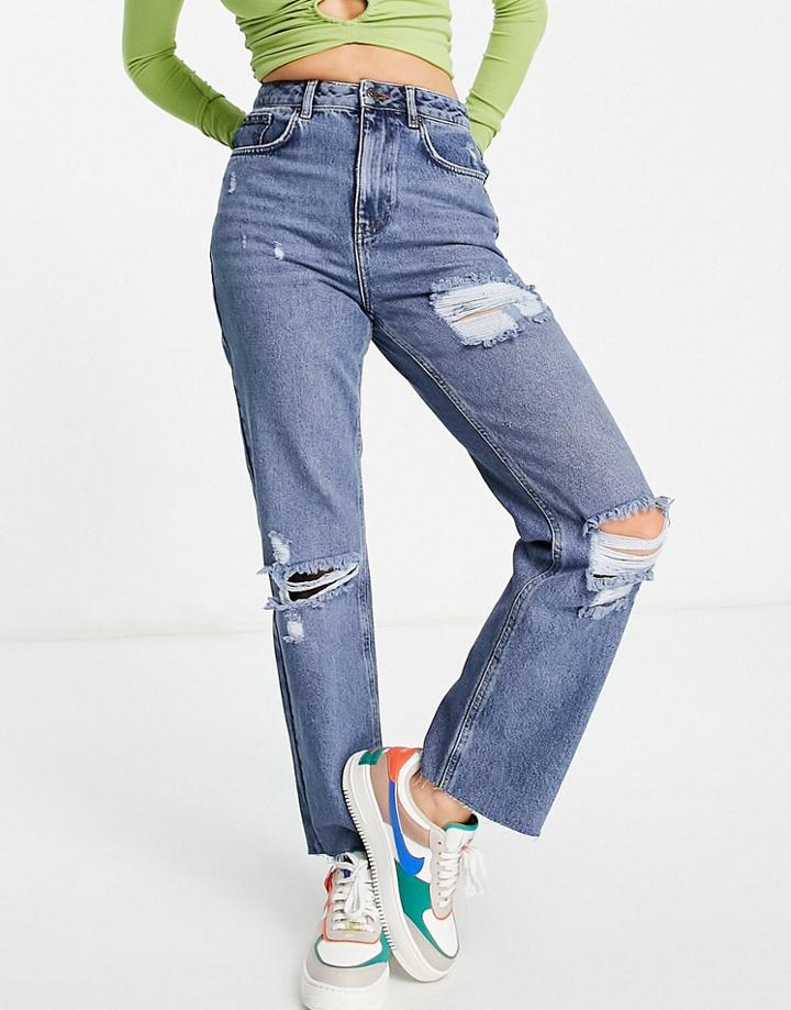Na-kd Straight Leg Ripped Jeans In Light Blue