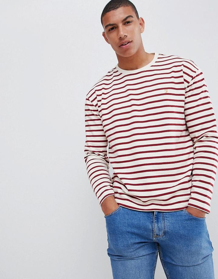Farah Bain Stripe Long Sleeve T-shirt In Red - Red