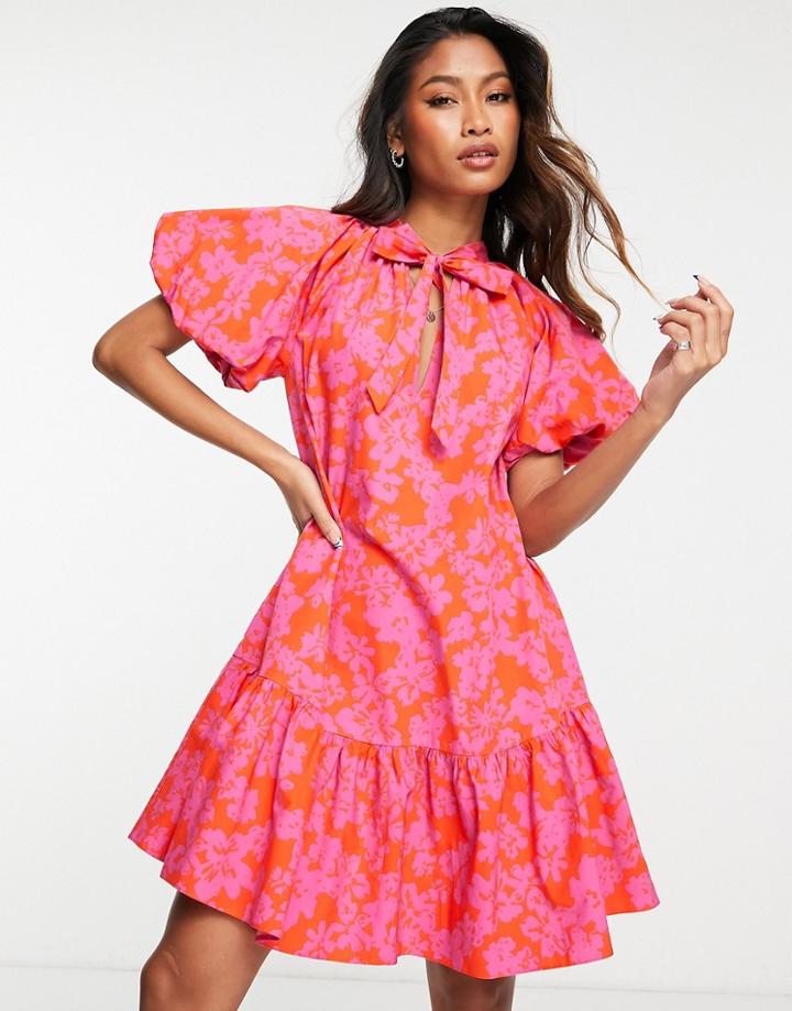 Topshop Pink And Red Poplin Mini Chuck On Dress