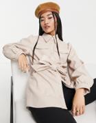 Miss Selfridge Faux Leather Belted Shirt In Neutral