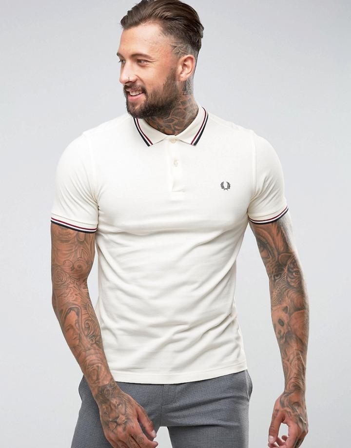 Fred Perry Slim Fit 2 Color Tipped Polo In Cream - Cream