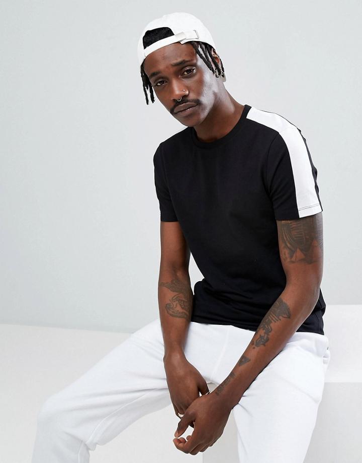 Asos Muscle T-shirt With Contrast Sleeve Panel - Black