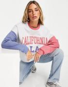 Asos Design Oversized California Varsity Sweatshirt In Color Block-grey