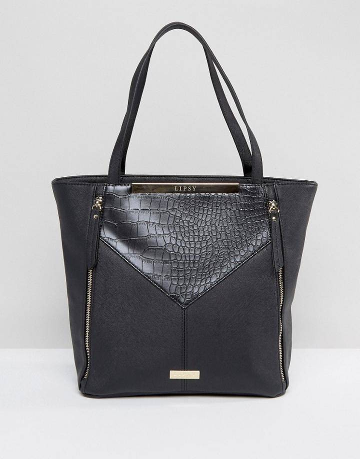 Lipsy Black Zip Front Paneled Shopper - Black