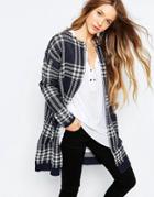 B.young Long Sleeve Checked Cardigan - Navy