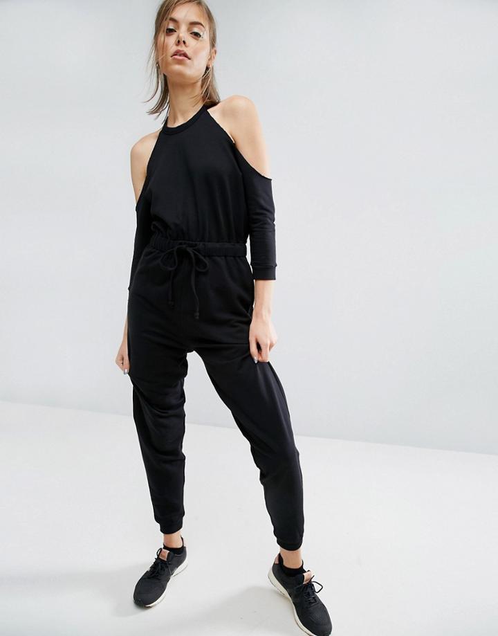 Asos Cold Shoulder Sweat Jumpsuit - Black