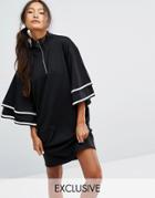 Monki Ruffle Sleeve Zip Up Sporty Dress - Black