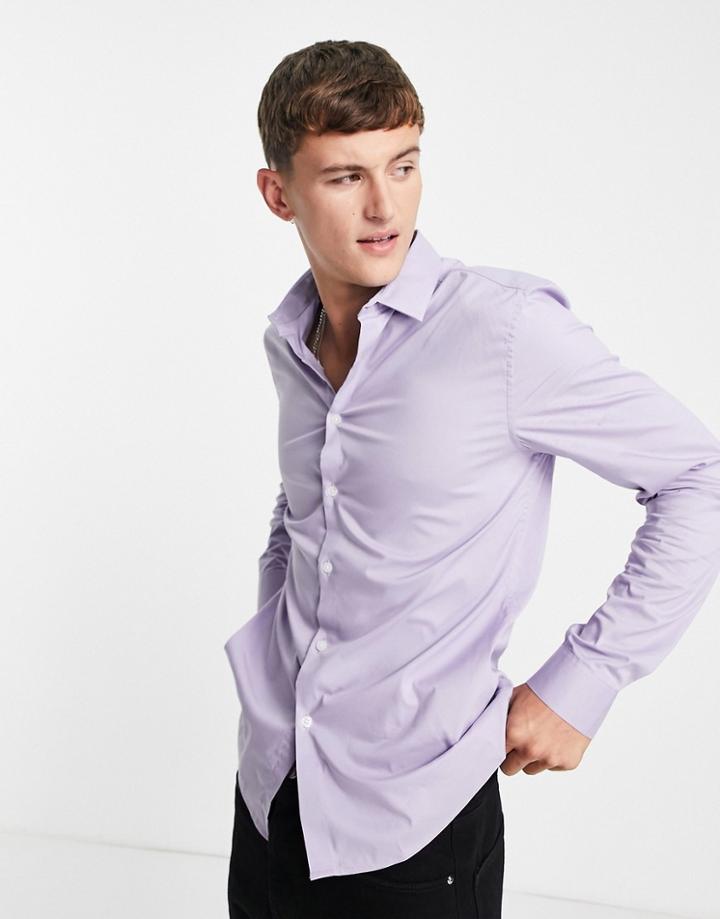 Asos Design Stretch Slim Shirt In Lilac-purple