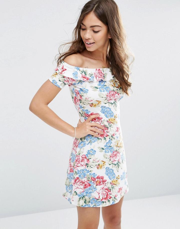 Asos Off Shoulder Swing Sundress In Vintage Floral Print - Multi