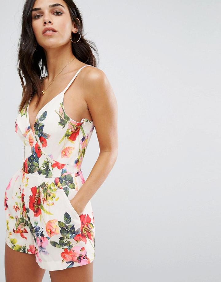 Love Strappy Romper In Pebble Floral Print - Multi