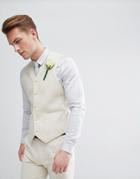 Asos Wedding Super Skinny Suit Vest In Linen - Stone