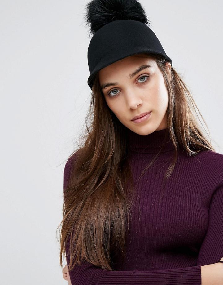 Aldo Riding Hat With Detatchable Faux Fur Pom - Black