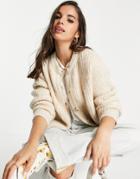 Topshop Knitted Ultimate Crew Neck Cardi In Sand-neutral
