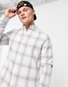 Asos Design Regular Fit Check Shirt In Gray-grey