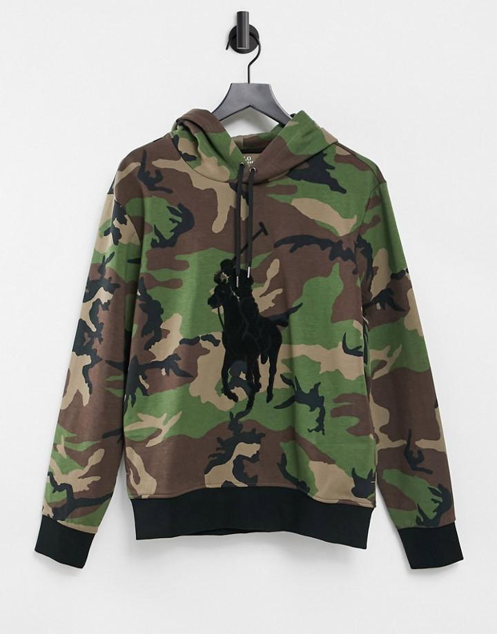 Polo Ralph Lauren Large Player Logo Camo Print Hoodie In Surplus Camo-green