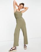 Brave Soul Square Neck Jumpsuit In Black-green